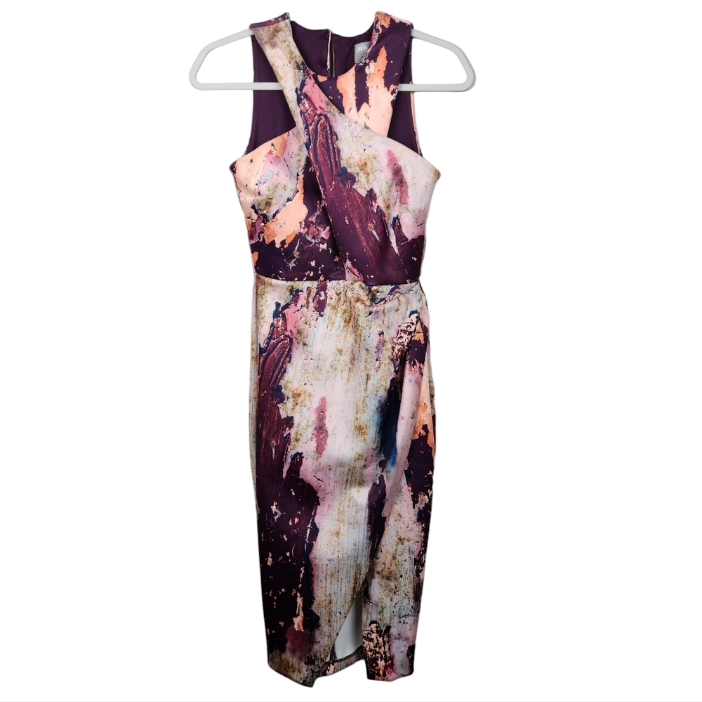 ASOS Wrap Top Marble Midi Pencil Dress Scuba Style Bodycon Women's Size 4